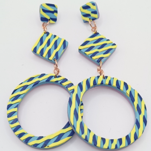 Σκουλαρίκια Pop Art ρίγες κίτρινες και μπλε