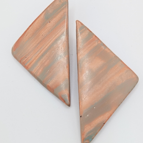 Σκουλαρίκια Τρίγωνα Καρφωτά , Χάλκινο-Γκρι Marbled Εφέ 