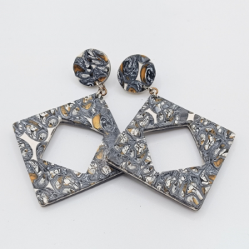 Σκουλαρίκια Μεσσαία τετράγωνα, Γκρι & Άσπρο Marble 