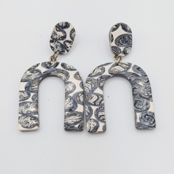  Σκουλαρίκια Κρεμαστά Μακριά, Σχήμα Πέταλου σε Μαύρο & Γκρι Floral