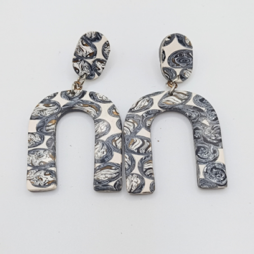  Σκουλαρίκια Κρεμαστά Μακριά, Σχήμα Πέταλου σε Μαύρο & Γκρι Floral