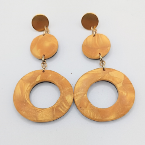 Σκουλαρίκια τριπλά χρυσό μάρμαρο με γεωμετρία