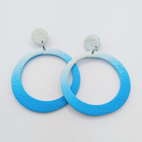  Σκουλαρίκια Κρίκοι  Μεγάλοι, Ombre σε Γαλάζιο & Λευκό/Άσπρο