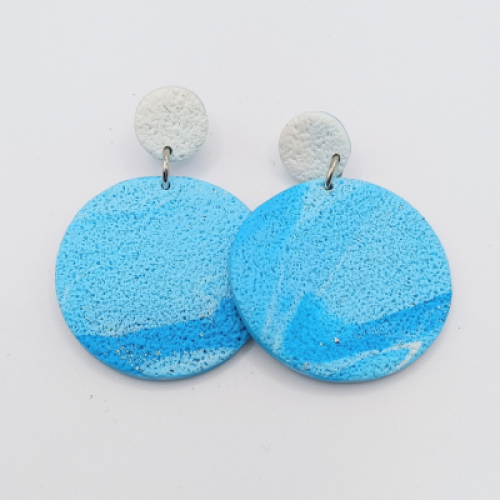  Σκουλαρίκια Κρεμαστά Κρίκοι Οβάλ , Ombre σε Γαλάζιο & Λευκό