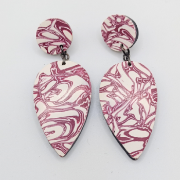  Σκουλαρίκια Κρεμαστά Σταγόνα, Βυσσινί & Λευκό Marble