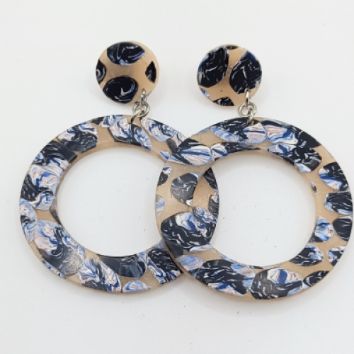  Σκουλαρίκια Κρίκοι , Γκρι & Άσπρο/Μαύρο Marble/Floral