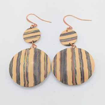  Κρεμαστά Σκουλαρίκια Οβάλ Πομπέ με Ριγέ Μοτίβο 