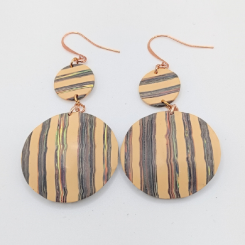  Κρεμαστά Σκουλαρίκια Οβάλ Πομπέ με Ριγέ Μοτίβο 