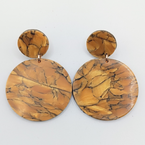 Σκουλαρίκια οβάλ χρυσό μάρμαρο με ρωγμές μαύρου