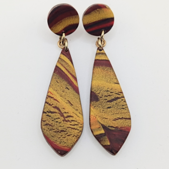 Σκουλαρίκια Κρεμαστά Σταγόνα/Ρόμβος, Βυσσινί & Χρυσό Marble