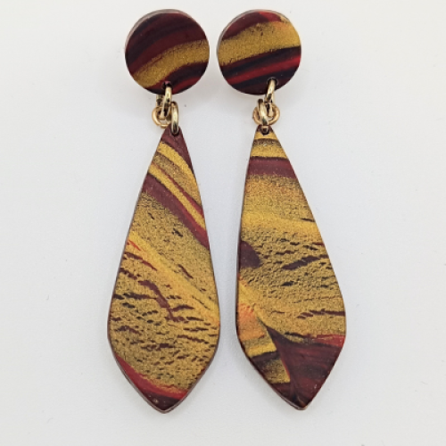 Σκουλαρίκια Κρεμαστά Σταγόνα/Ρόμβος, Βυσσινί & Χρυσό Marble