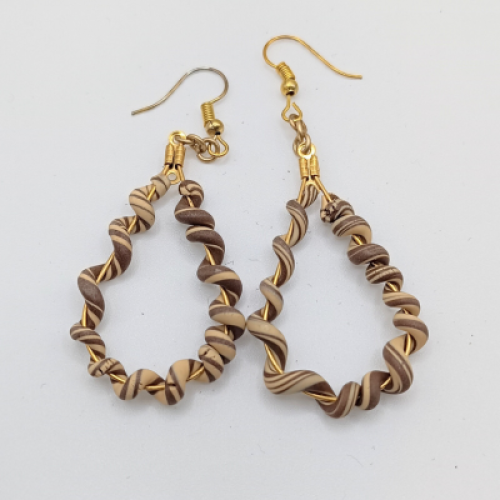  Σκουλαρίκια Σταγόνα Σπείρα, σε Ζεστό Καφέ- Μπεζ  Χρώμα