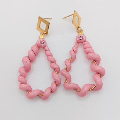  Σκουλαρίκια ΣταγόνεςΣτριφογυριστές/Σπείρα, σε Ζεστό Ροζ & Στρας