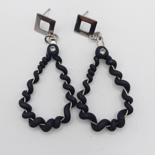  Σκουλαρίκια  Σταγόνες Σπείρα, σε Μαύρο Χρώμα & Στρας