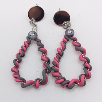  Σκουλαρίκια Σταγόνες Στριφογυριστές/Σπείρα, σε Ζεστό Ροζ/Γκρι Χρώμα