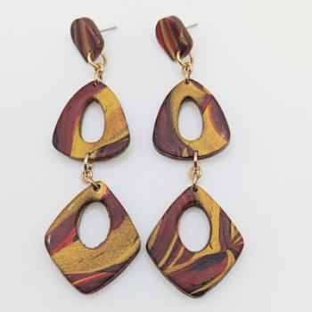  Σκουλαρίκια Κρεμαστά Μακριά, Ανοιχτά Γεωμετρικά σε Βυσσινί & Χρυσό Metallic 