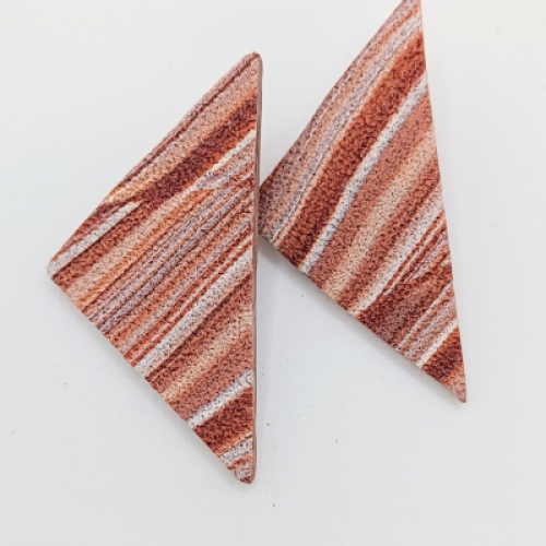 Σκουλαρίκια Τρίγωνα Καρφωτά, Ριγέ Marbled σε Γήινους Τόνους