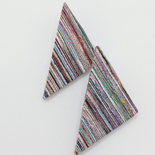  Σκουλαρίκια Τρίγωνα Καρφωτά , Πολύχρωμο Ριγέ Marbled 