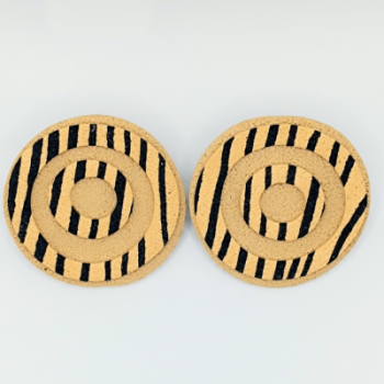  Σκουλαρίκια Οβάλ Καρφωτά  Μπεζ-Μαύρο  Μοτίβο Στόχου