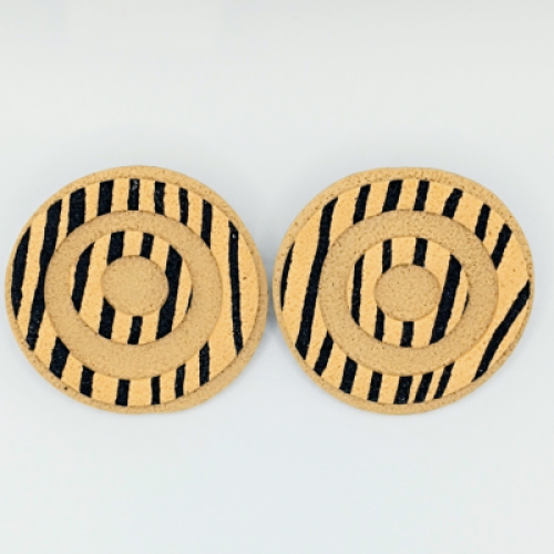  Σκουλαρίκια Οβάλ Καρφωτά  Μπεζ-Μαύρο  Μοτίβο Στόχου