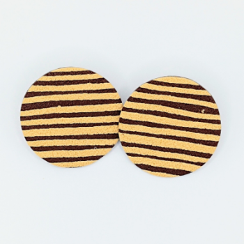 Σκουλαρίκια Στρογγυλά Καρφωτά, Μπεζ-Καφέ Ριγέ 