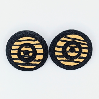  Σκουλαρίκια Στρογγυλά Καρφωτά  Μαύρο-Μπεζ Ριγέ Μοτίβο Στόχου 