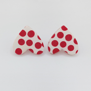  Σκουλαρίκια Καρδιές Polka Dot σε λευκό & κόκκινο