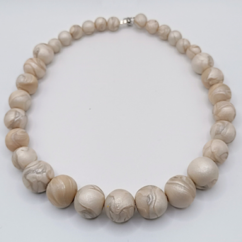  Κολιέ Choker Περλέ Μαρμαρέ Nude με Χάντρες 