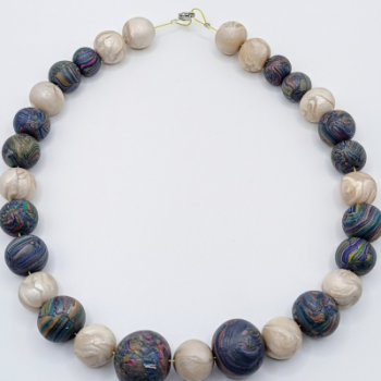  Κολιέ Choker Mixed Media Μπλε-Μωβ & Περλέ Nude με Χάντρες 