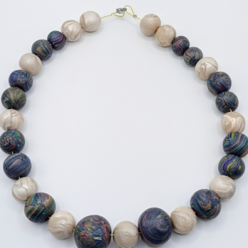  Κολιέ Choker Mixed Media Μπλε-Μωβ & Περλέ Nude με Χάντρες 