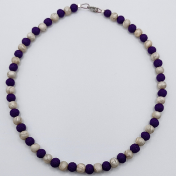 Κολιέ Choker Mixed Media Μπλε Βασιλικό & Περλέ Ασημί Lava Effect