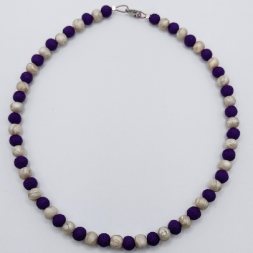 Κολιέ Choker Mixed Media Μπλε Βασιλικό & Περλέ Ασημί Lava Effect