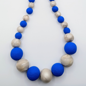  Μακρύ Κολιέ  Mixed Media Μπλε Βασιλικό & Περλέ