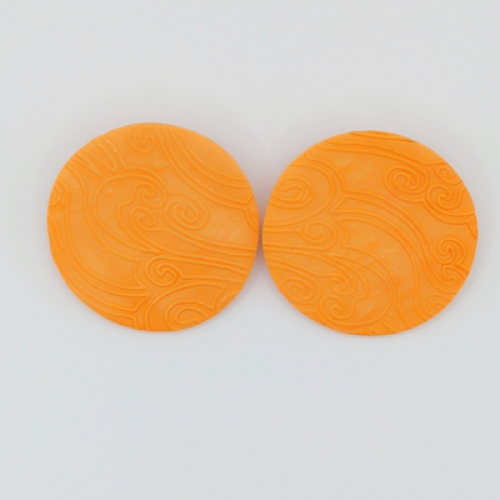  Σκουλαρίκια Στρογγυλά Καρφωτά, Πορτοκαλί με Ανάγλυφες Σπείρες 