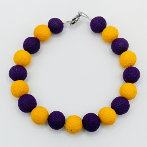  Βραχιόλι με Χάντρες Βαθύ Μωβ Πορφυρό και Φωτεινό Κίτρινο