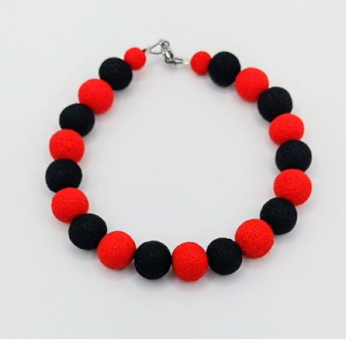  Βραχιόλι με Μεγάλες Χάντρες (Κόκκινο & Μαύρο) - Color Block