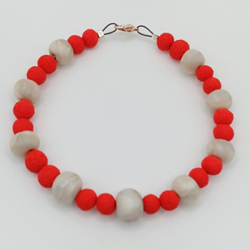  Βραχιόλι με Χάντρες Φωτεινό Κόκκινο και Αριστοκρατικό Περλέ