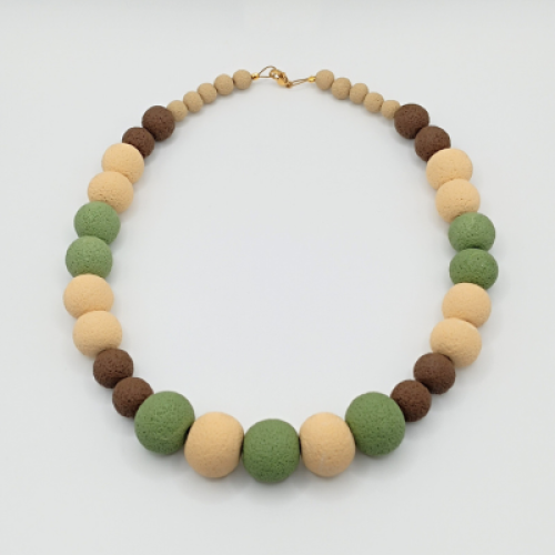  Κολιέ Statement Κλιμακωτό Τρίχρωμο Lava Effect (Μπεζ-Καφέ-Χακί)