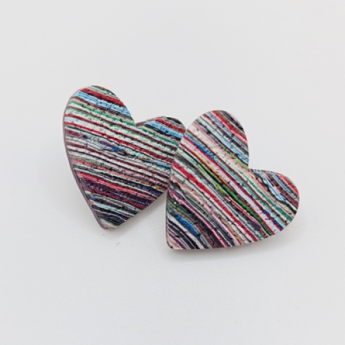  Σκουλαρίκια Καρδιές με Πολύχρωμες Ρίγες 
