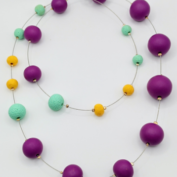  Κολιέ Statement Long Τρίχρωμο (Μωβ, Μέντα & Κίτρινο) με Ατσαλόσυρμα