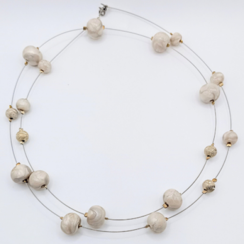  Μακρύ Κολιέ Περλέ με Χάντρες Ιβουάρ, Ατσαλόσυρμα