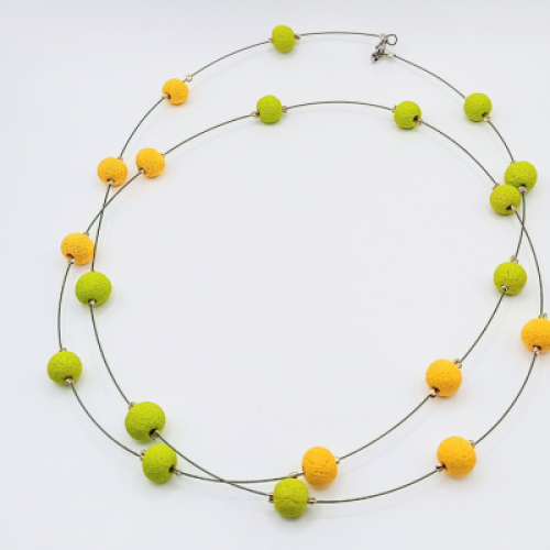 Μακρύ Κολιέ Statement Λαχανί & Κίτρινο Lava Effect με Ατσαλόσυρμα