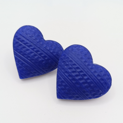  Σκουλαρίκια Καρδιές Μπλε με Ανάγλυφο  Σχέδιο