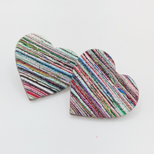 Σκουλαρίκια Καρδιές με Πολύχρωμες Ρίγες