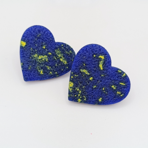  Σκουλαρίκια Καρδιές Μπλε με Κίτρινες Λεπτομέρειες