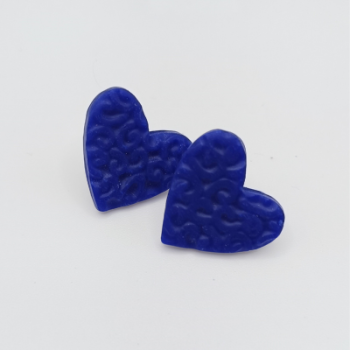  Σκουλαρίκια Καρδιές Μπλε Βασιλικό με Ανάγλυφο Σχέδιο