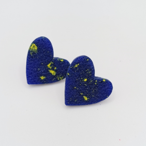  Σκουλαρίκια Καρδιές Μπλε με Κίτρινες Πιτσίλες