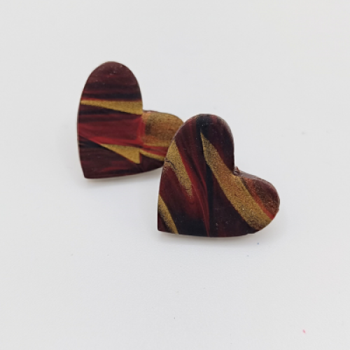 Σκουλαρίκια Καρδιές Κόκκινο-Χρυσό Μαύρο (Μαρμάρινο)