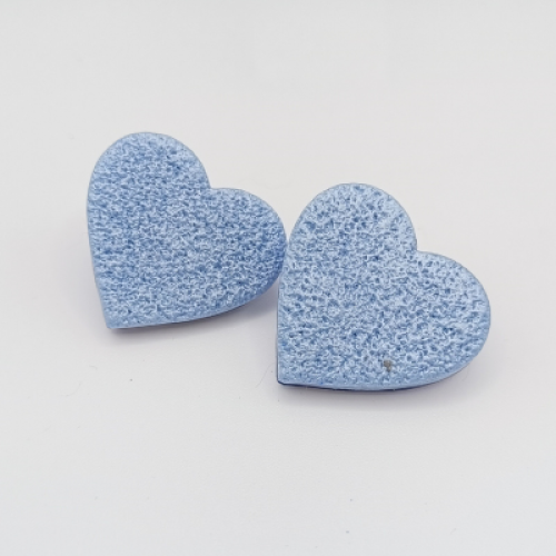  Σκουλαρίκια Καρδιές Μπλε Παλ με Ανάγλυφη Υφή Σαγρέ