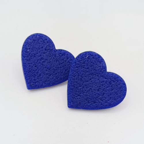  Σκουλαρίκια Καρδιές Μπλε Βασιλικό με Ανάγλυφη Υφή